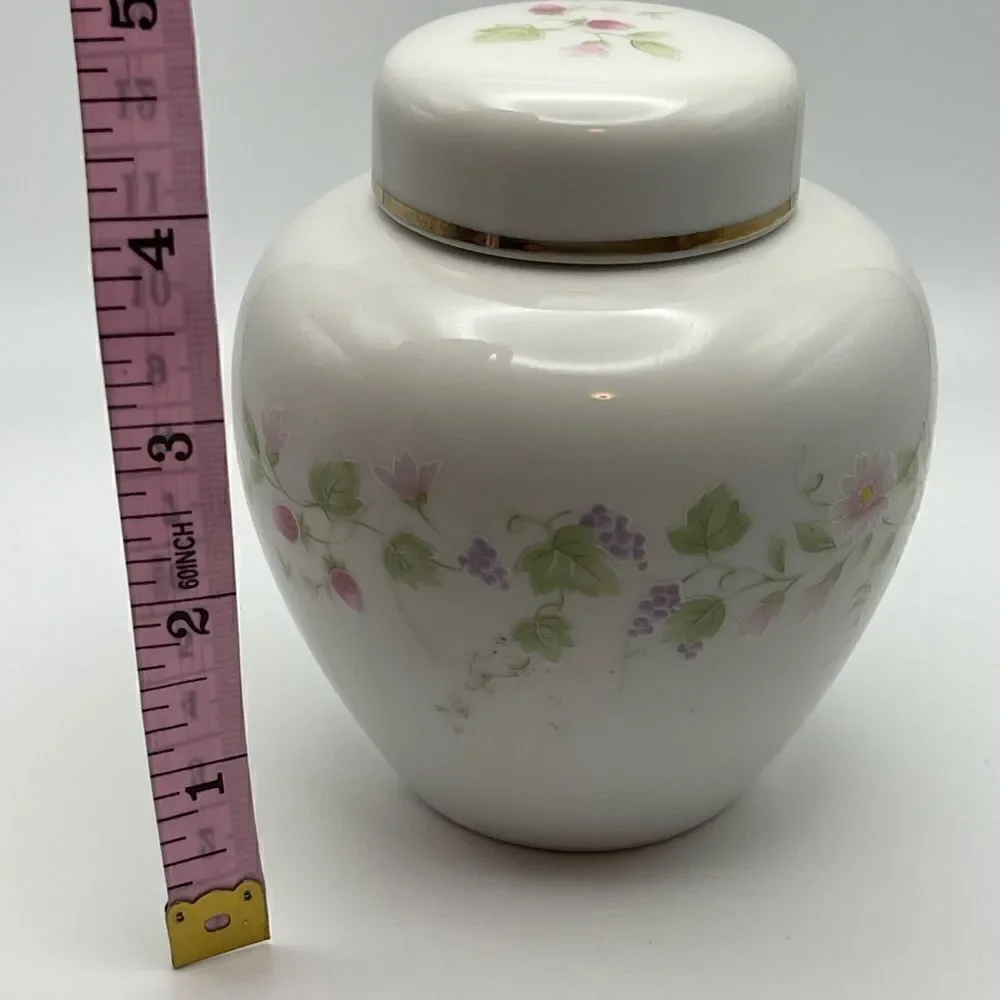 Vintage white strawberries grapes ginger jar